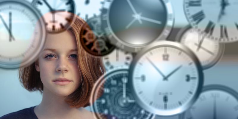 woman with clocks managing time