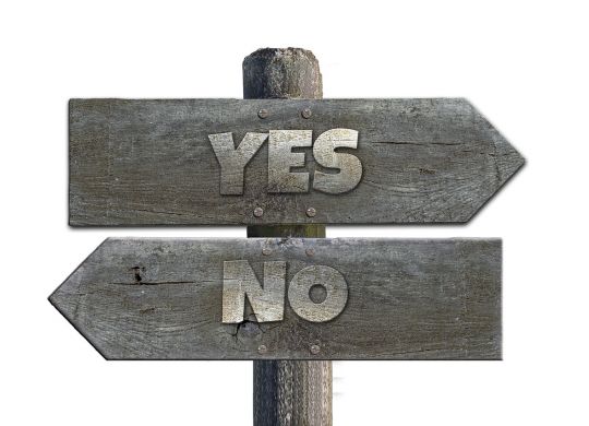 sign pointing one way to yes and another way to no